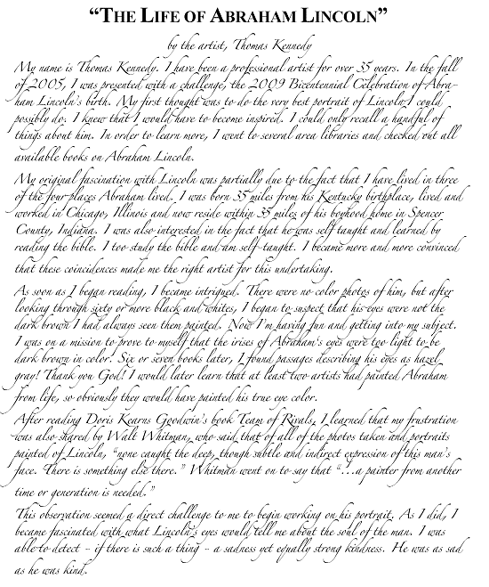Narrative of the Life of Lincoln, written by the artist, Thomas Kennedy